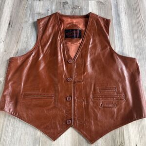 Upstream Racing Motorcycle Genuine Leather Brown Vest Western Cowboy Size XXL